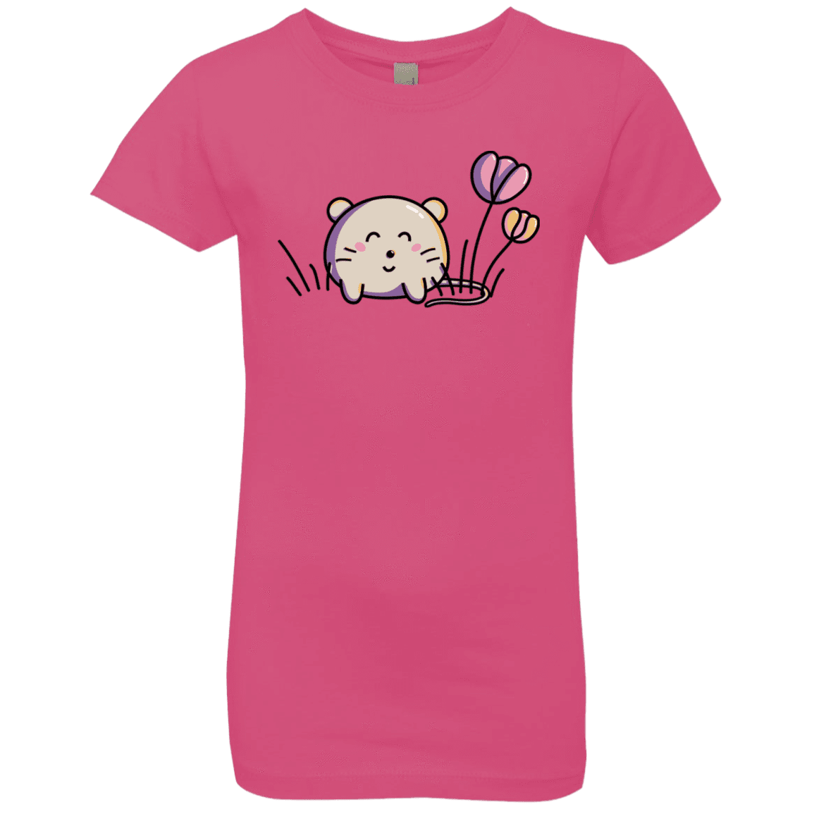 T-Shirts Hot Pink / YXS Kawaii Mouse and Tulips Girls Premium T-Shirt