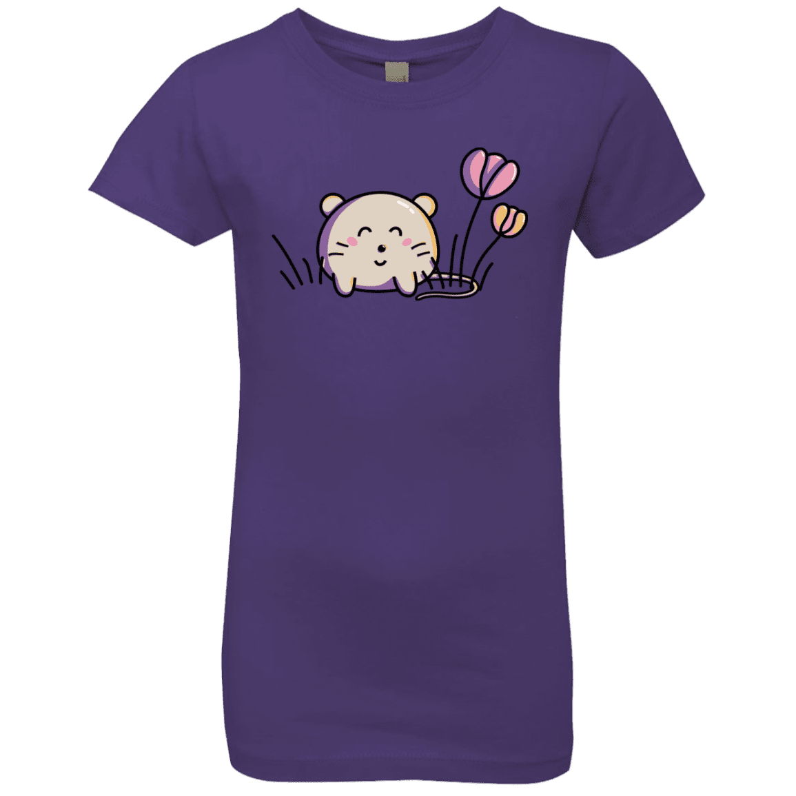 T-Shirts Purple Rush / YXS Kawaii Mouse and Tulips Girls Premium T-Shirt