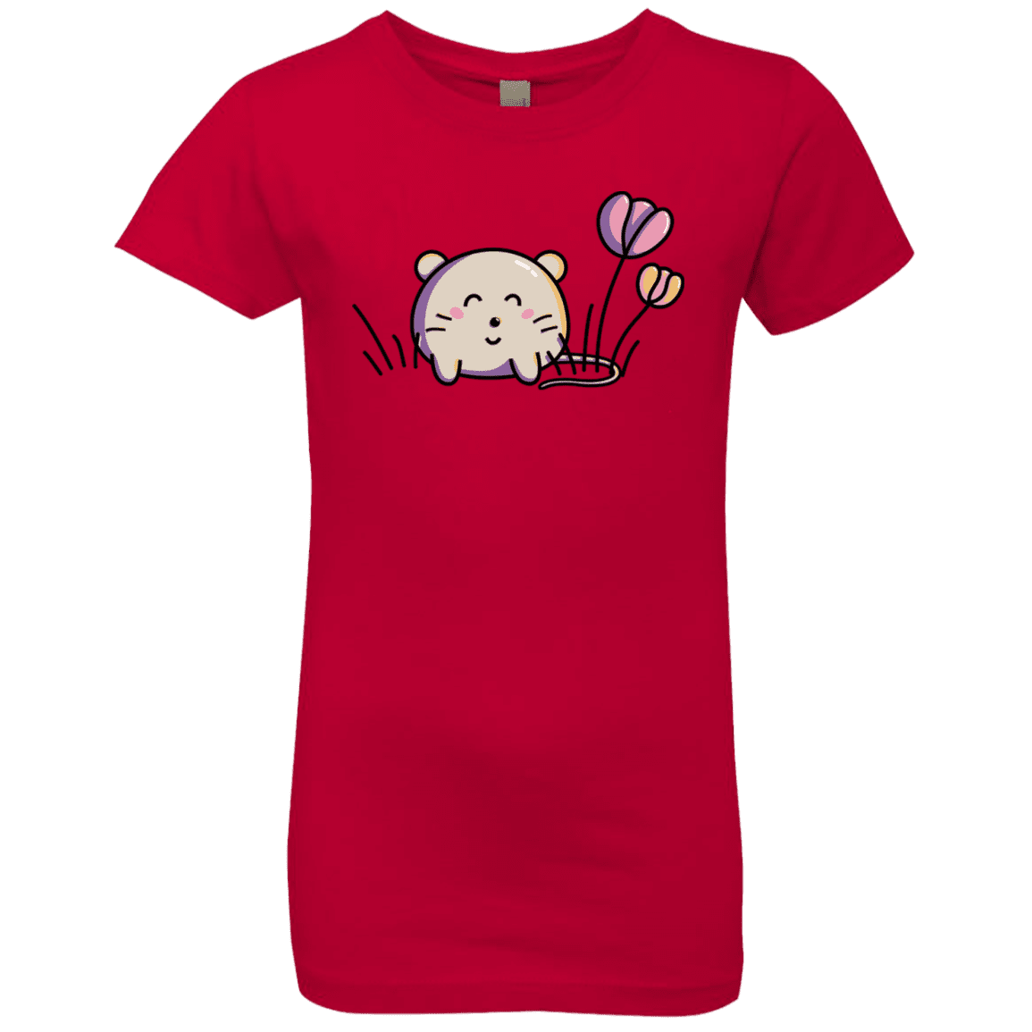 T-Shirts Red / YXS Kawaii Mouse and Tulips Girls Premium T-Shirt