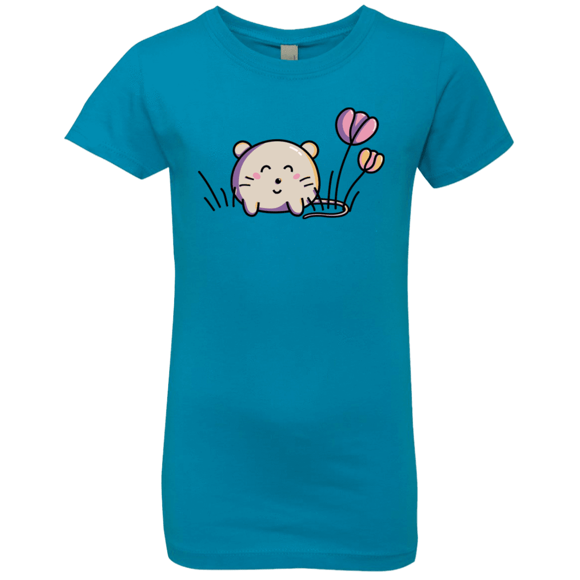 T-Shirts Turquoise / YXS Kawaii Mouse and Tulips Girls Premium T-Shirt