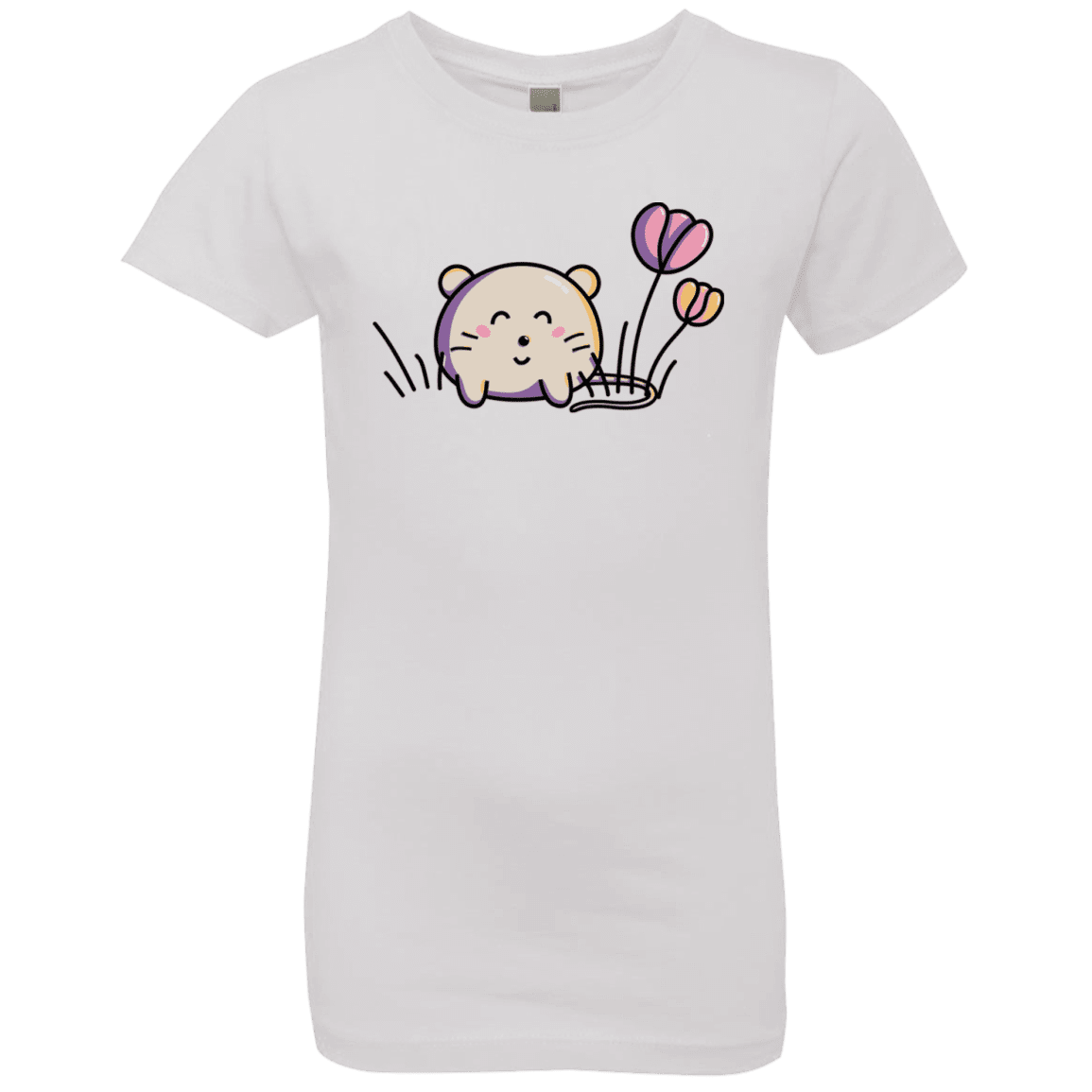 T-Shirts White / YXS Kawaii Mouse and Tulips Girls Premium T-Shirt