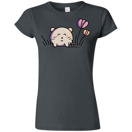 T-Shirts Charcoal / S Kawaii Mouse and Tulips Junior Slimmer-Fit T-Shirt
