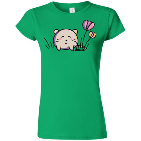 T-Shirts Irish Green / S Kawaii Mouse and Tulips Junior Slimmer-Fit T-Shirt