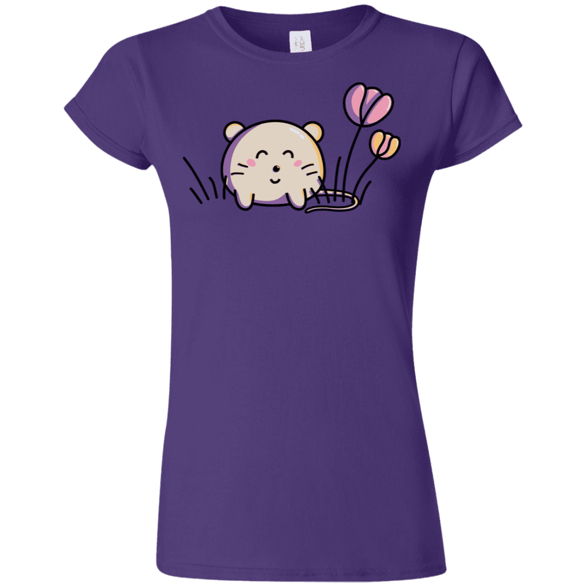 T-Shirts Purple / S Kawaii Mouse and Tulips Junior Slimmer-Fit T-Shirt
