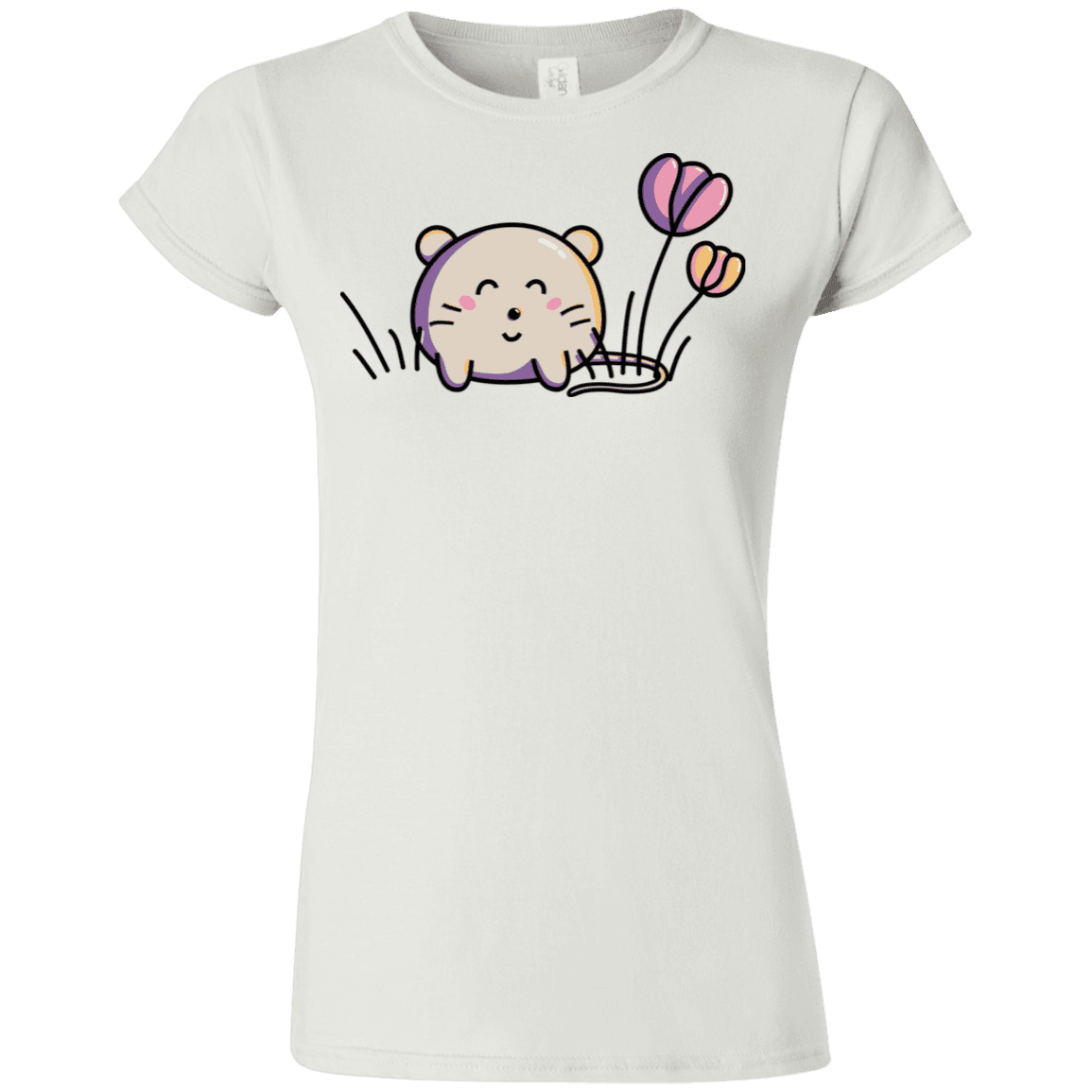 T-Shirts White / S Kawaii Mouse and Tulips Junior Slimmer-Fit T-Shirt