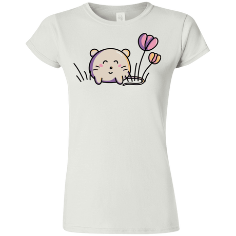 T-Shirts White / S Kawaii Mouse and Tulips Junior Slimmer-Fit T-Shirt
