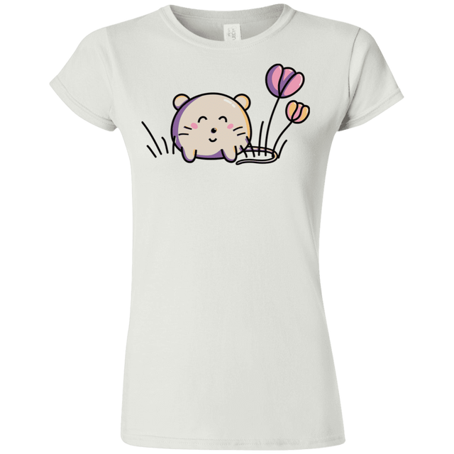 T-Shirts White / S Kawaii Mouse and Tulips Junior Slimmer-Fit T-Shirt