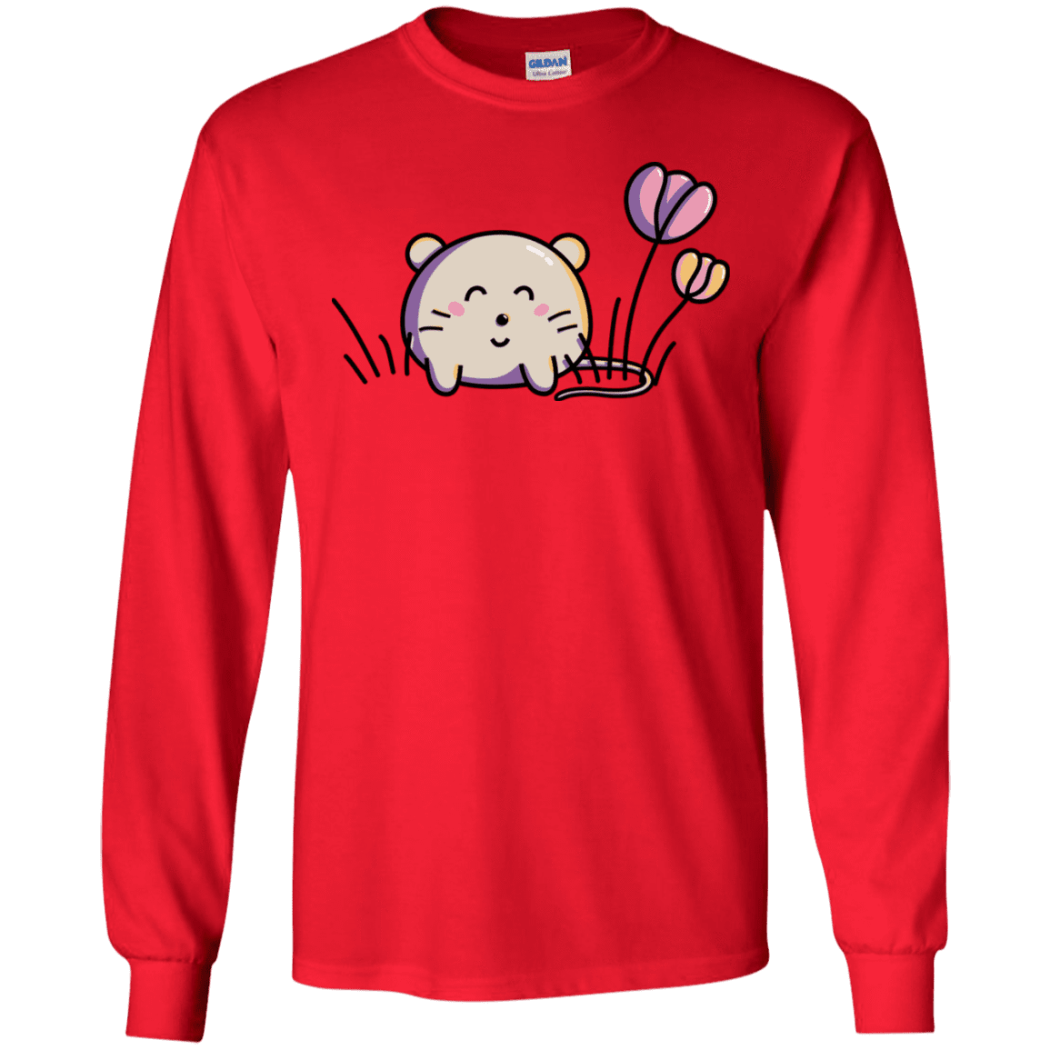 T-Shirts Red / S Kawaii Mouse and Tulips Men's Long Sleeve T-Shirt