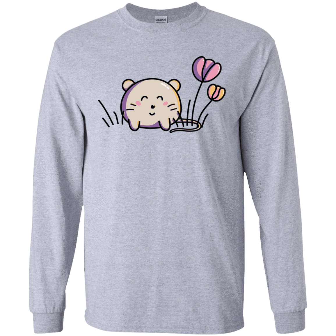 T-Shirts Sport Grey / S Kawaii Mouse and Tulips Men's Long Sleeve T-Shirt