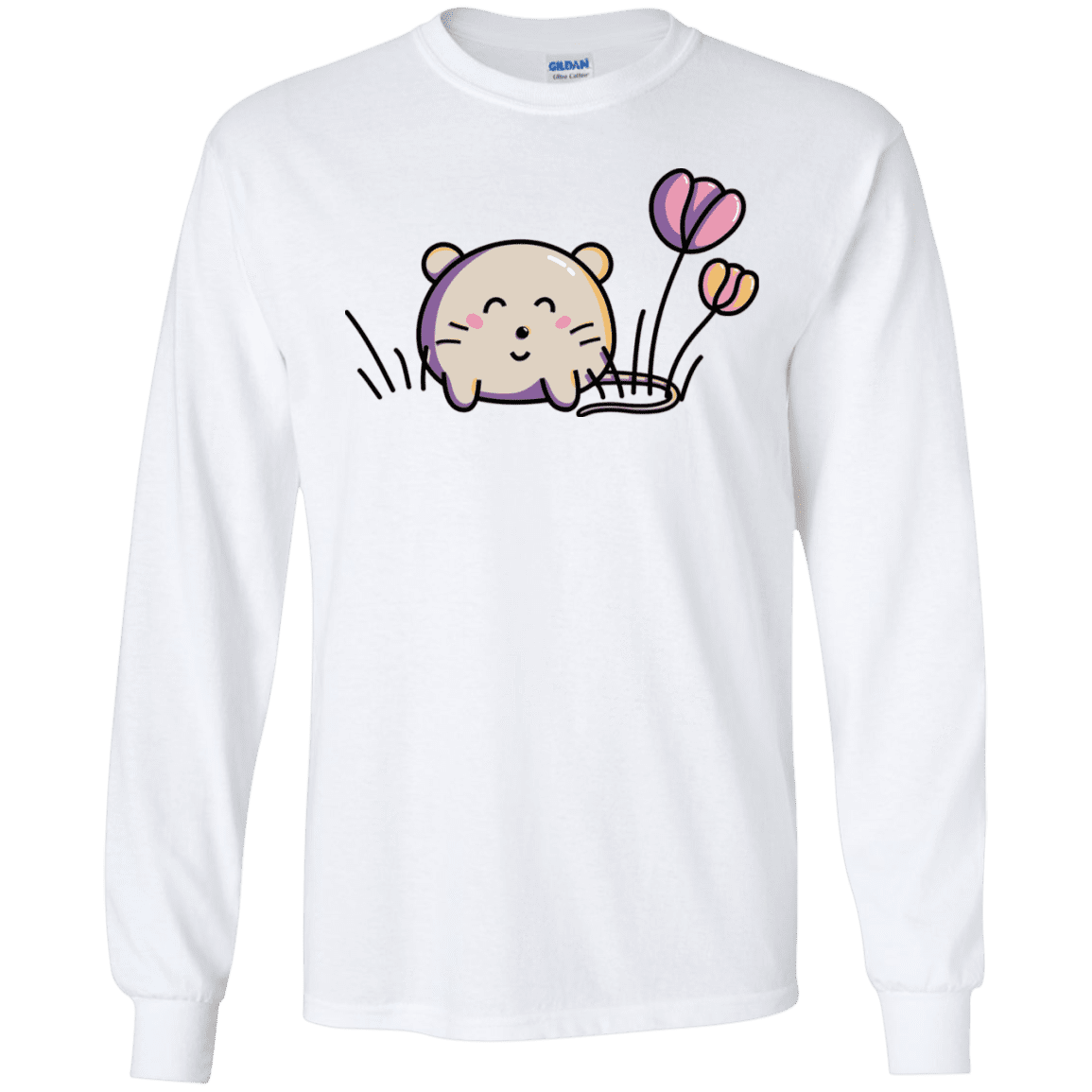T-Shirts White / S Kawaii Mouse and Tulips Men's Long Sleeve T-Shirt