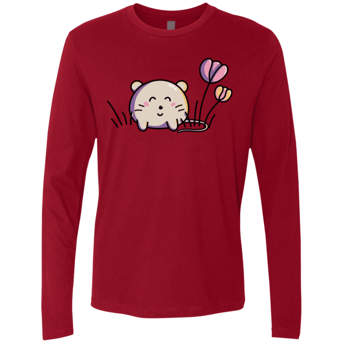 T-Shirts Cardinal / S Kawaii Mouse and Tulips Men's Premium Long Sleeve