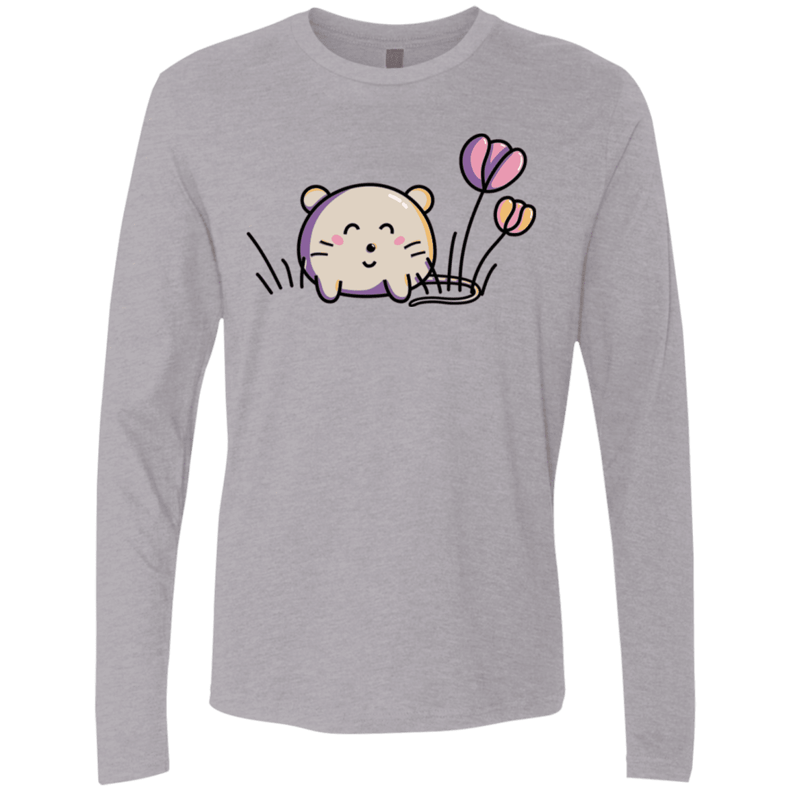 T-Shirts Heather Grey / S Kawaii Mouse and Tulips Men's Premium Long Sleeve