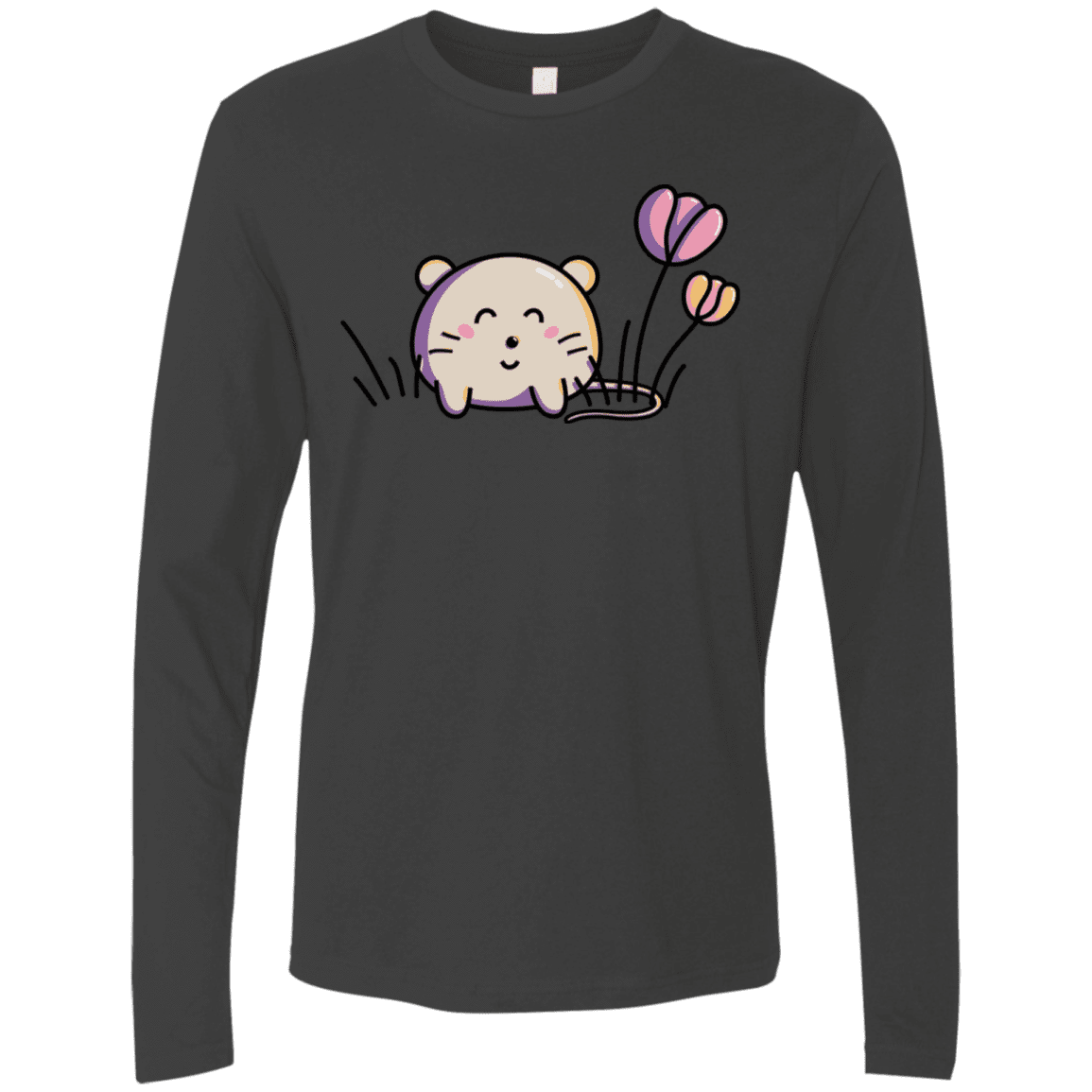 T-Shirts Heavy Metal / S Kawaii Mouse and Tulips Men's Premium Long Sleeve