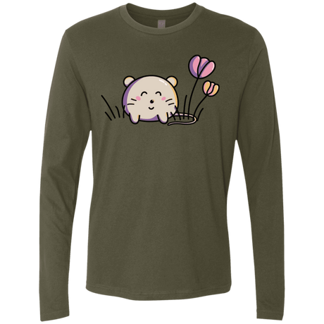 T-Shirts Military Green / S Kawaii Mouse and Tulips Men's Premium Long Sleeve