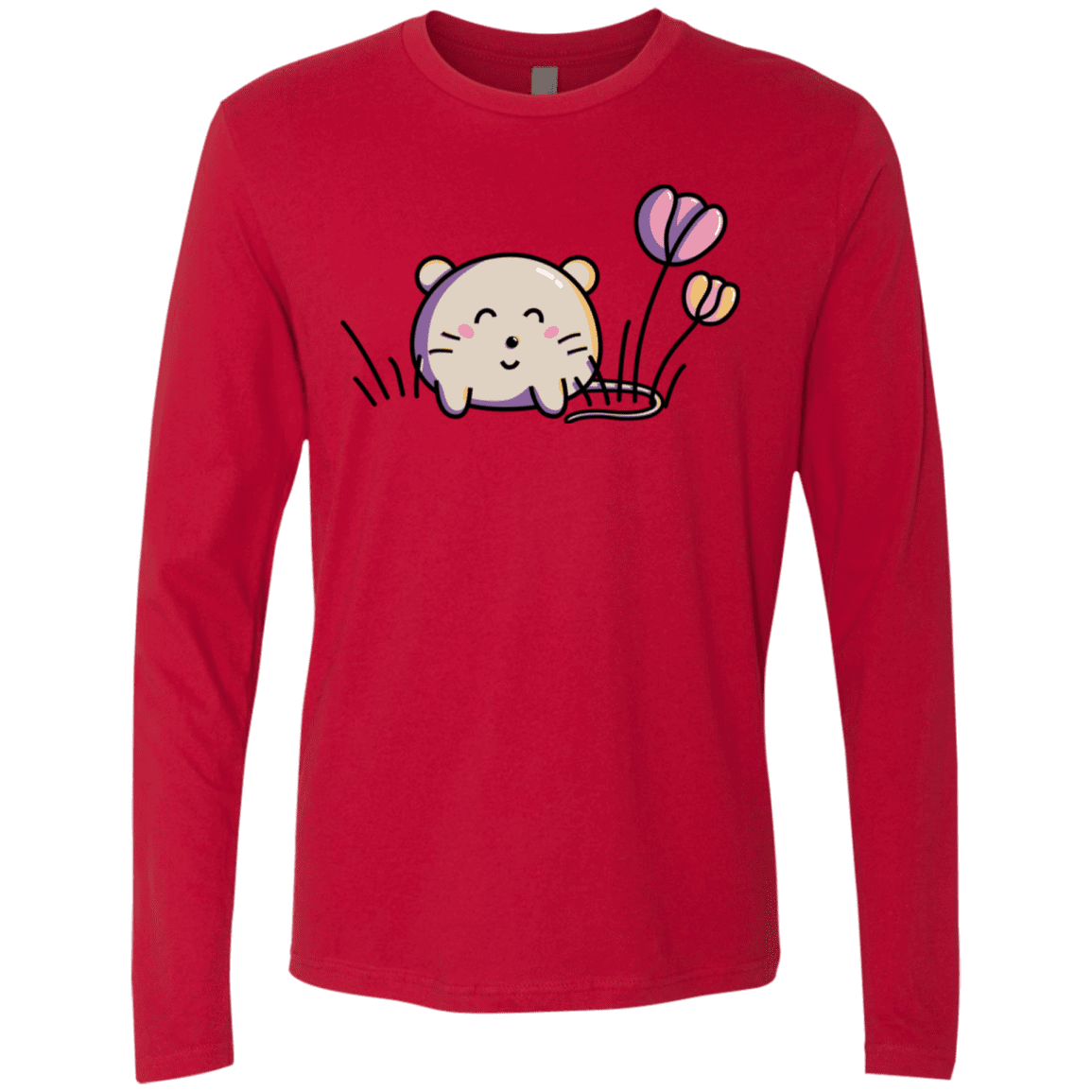 T-Shirts Red / S Kawaii Mouse and Tulips Men's Premium Long Sleeve