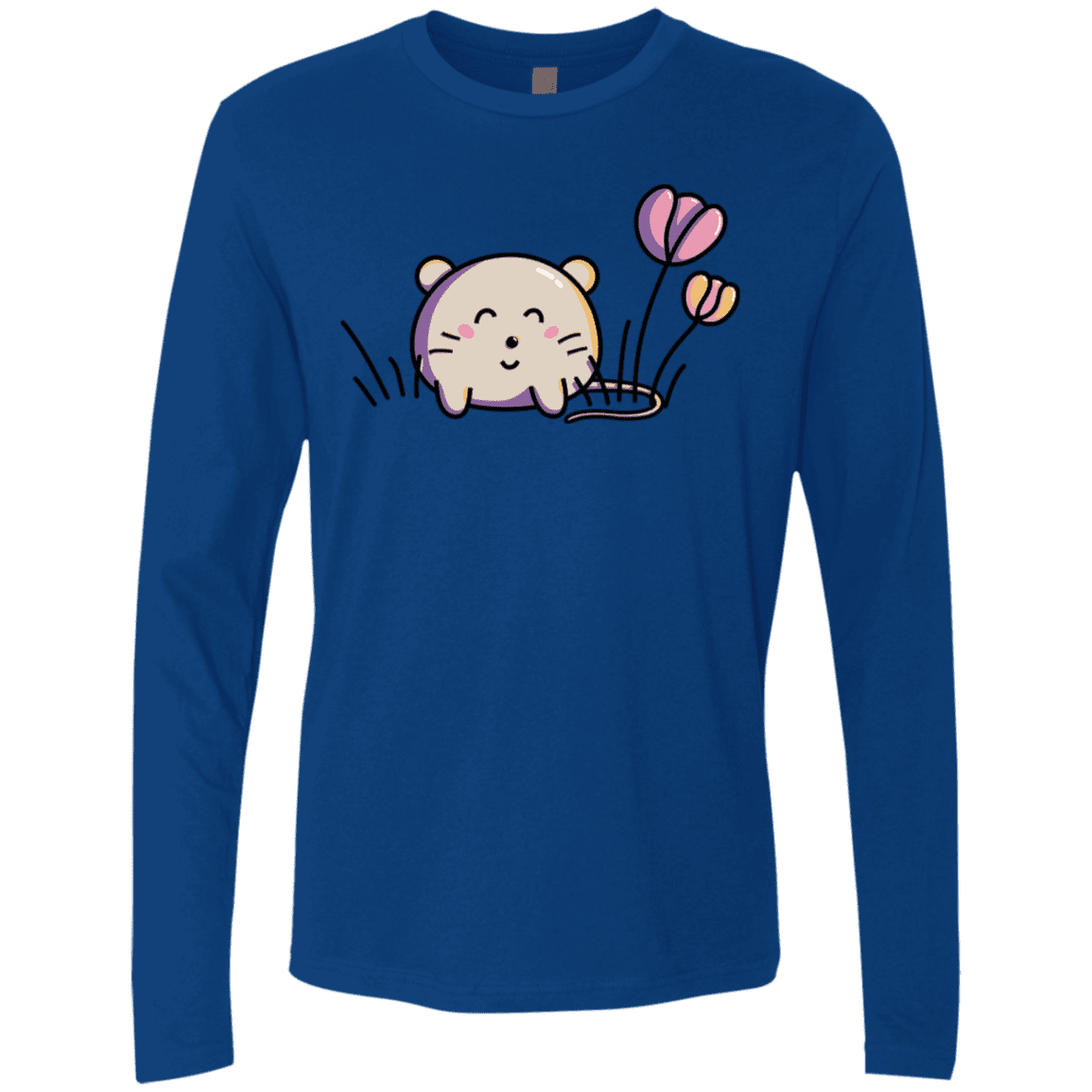 T-Shirts Royal / S Kawaii Mouse and Tulips Men's Premium Long Sleeve