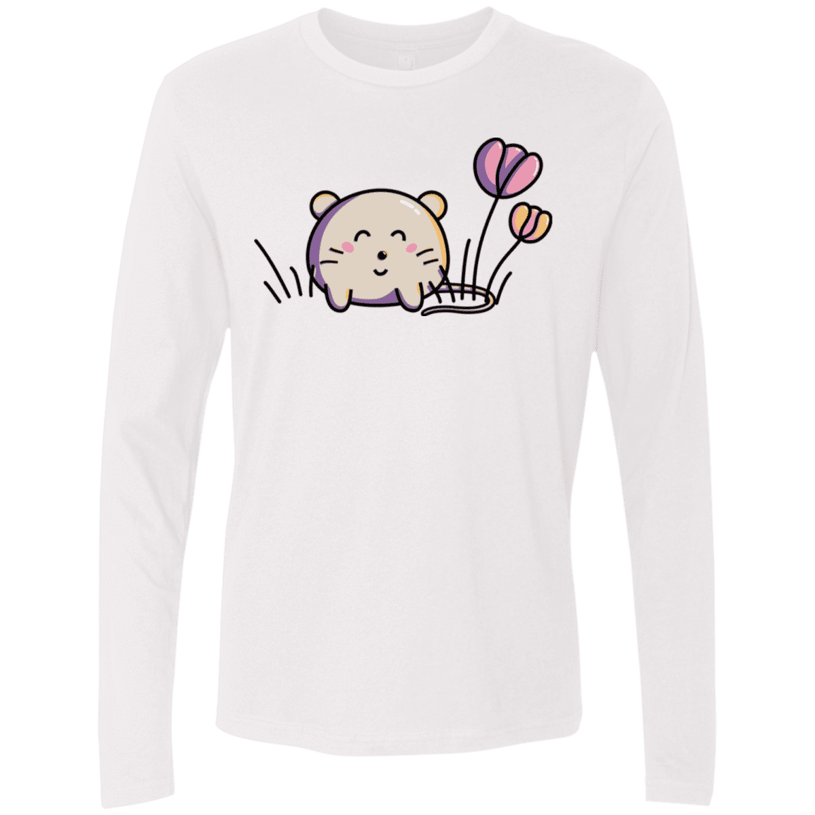 T-Shirts White / S Kawaii Mouse and Tulips Men's Premium Long Sleeve