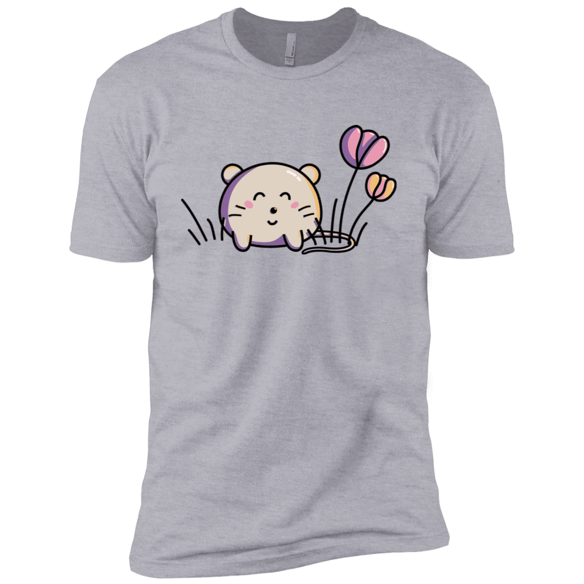 T-Shirts Heather Grey / X-Small Kawaii Mouse and Tulips Men's Premium T-Shirt
