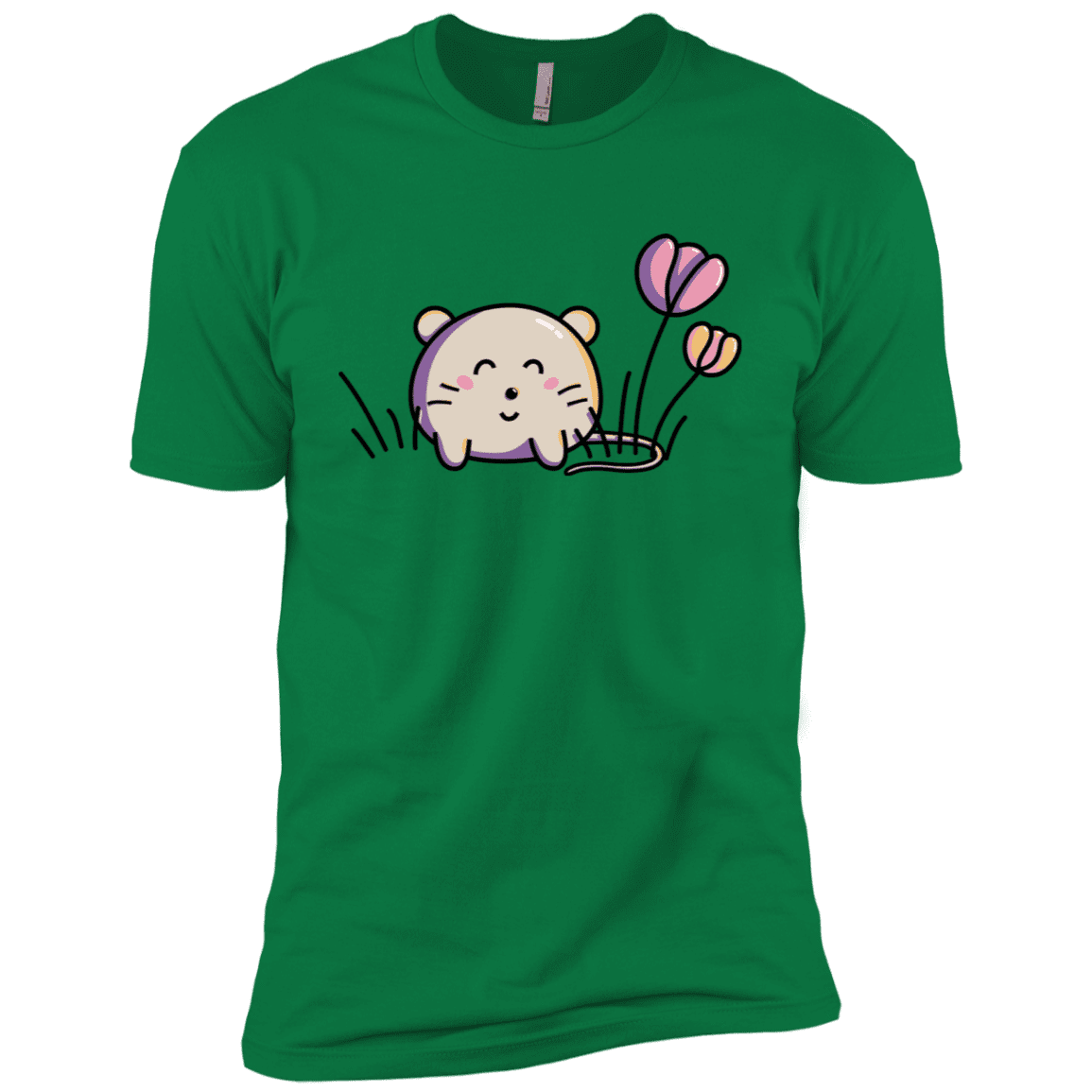 T-Shirts Kelly Green / X-Small Kawaii Mouse and Tulips Men's Premium T-Shirt