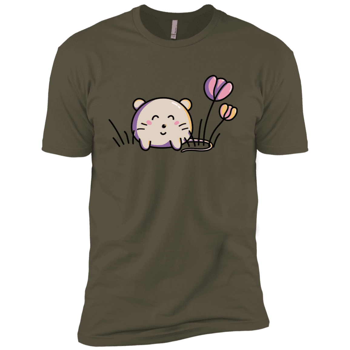 T-Shirts Military Green / X-Small Kawaii Mouse and Tulips Men's Premium T-Shirt