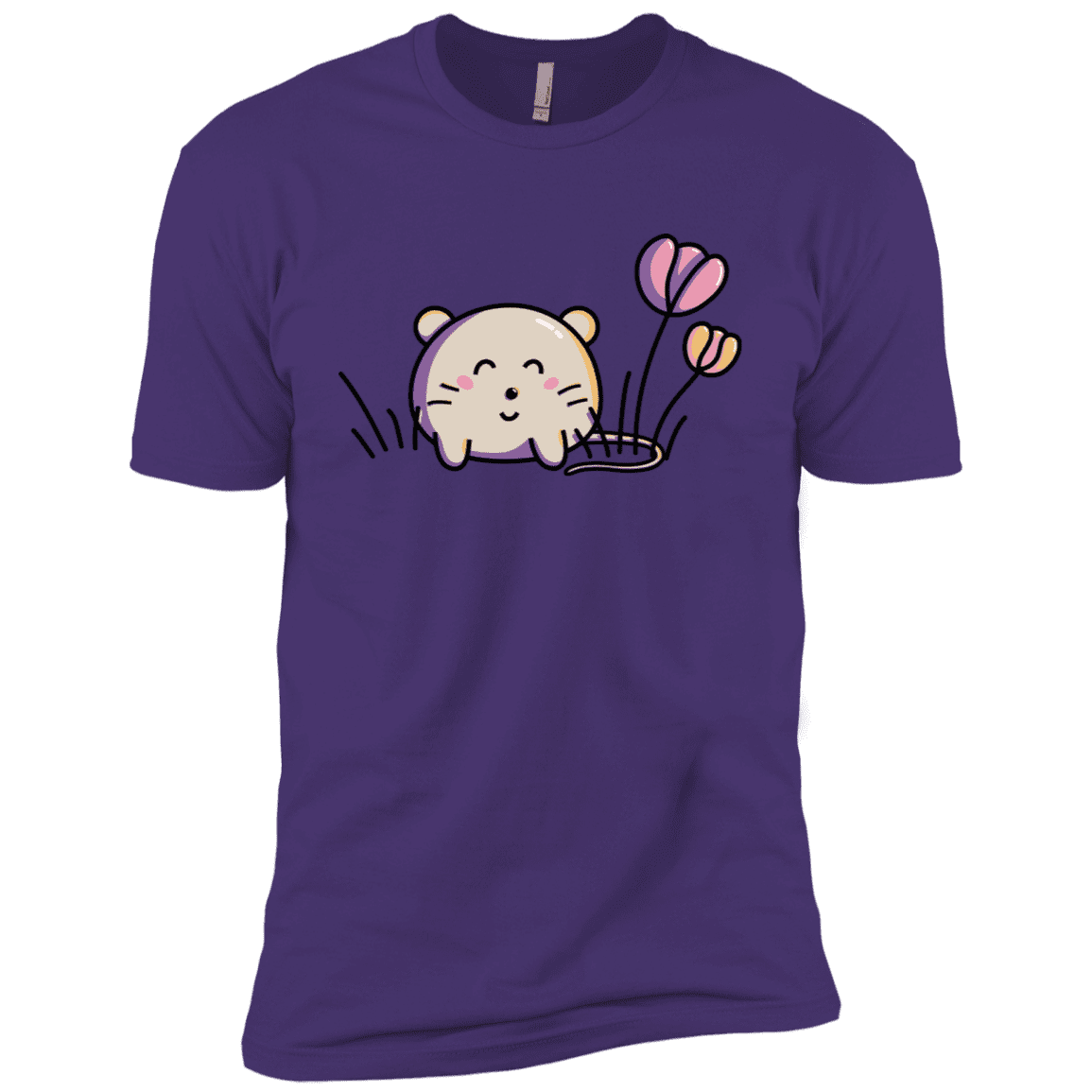 T-Shirts Purple Rush/ / X-Small Kawaii Mouse and Tulips Men's Premium T-Shirt