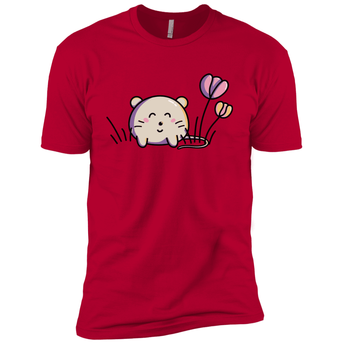 T-Shirts Red / X-Small Kawaii Mouse and Tulips Men's Premium T-Shirt