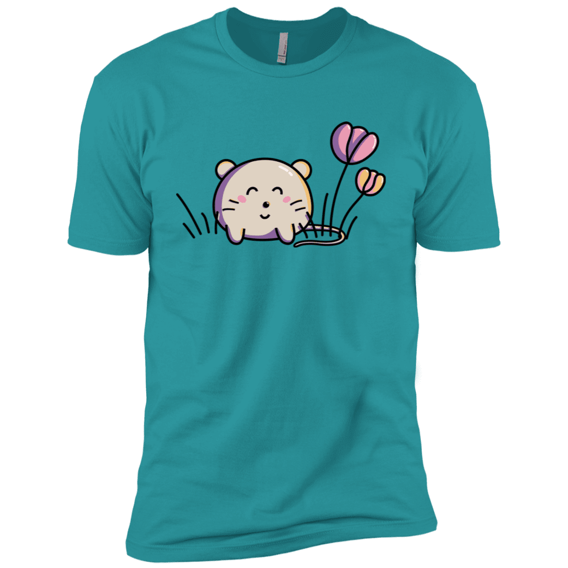 T-Shirts Tahiti Blue / X-Small Kawaii Mouse and Tulips Men's Premium T-Shirt