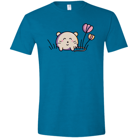 T-Shirts Antique Sapphire / S Kawaii Mouse and Tulips Men's Semi-Fitted Softstyle