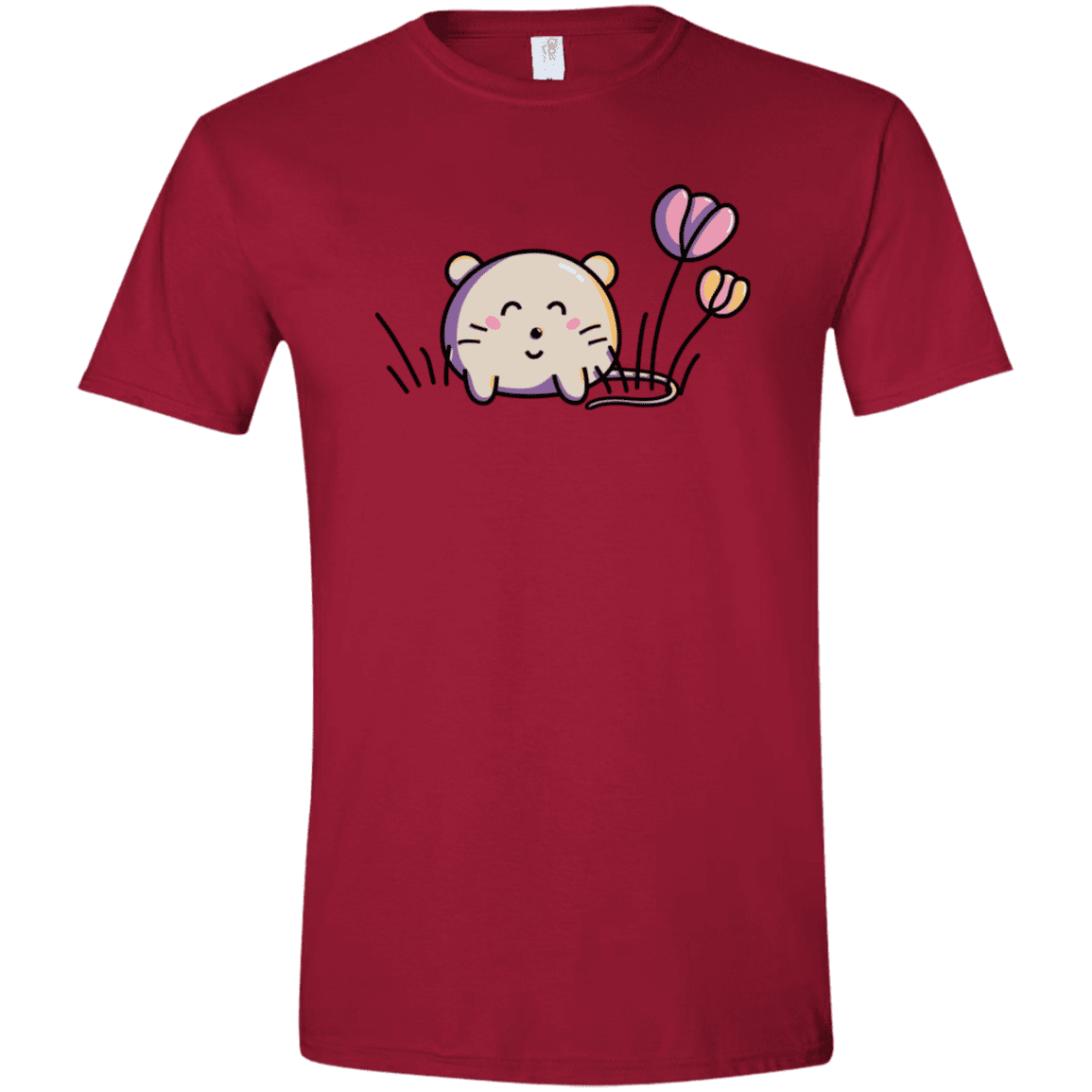 T-Shirts Cardinal Red / S Kawaii Mouse and Tulips Men's Semi-Fitted Softstyle