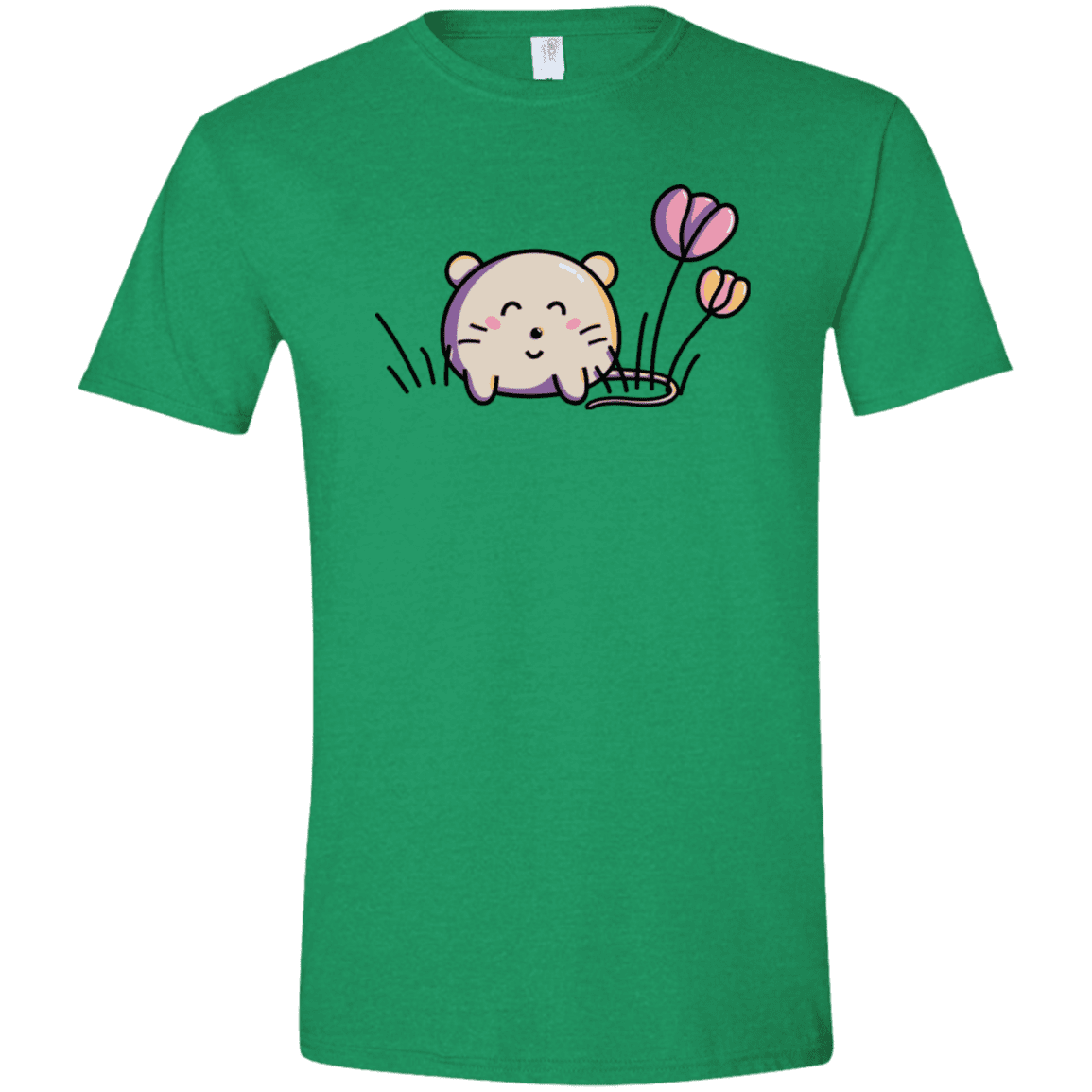 T-Shirts Heather Irish Green / M Kawaii Mouse and Tulips Men's Semi-Fitted Softstyle