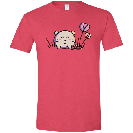T-Shirts Heather Red / S Kawaii Mouse and Tulips Men's Semi-Fitted Softstyle