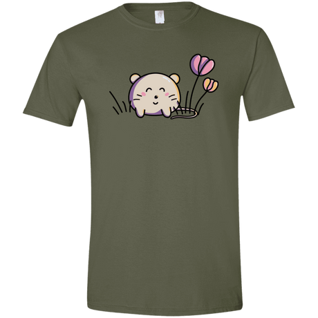 T-Shirts Military Green / S Kawaii Mouse and Tulips Men's Semi-Fitted Softstyle