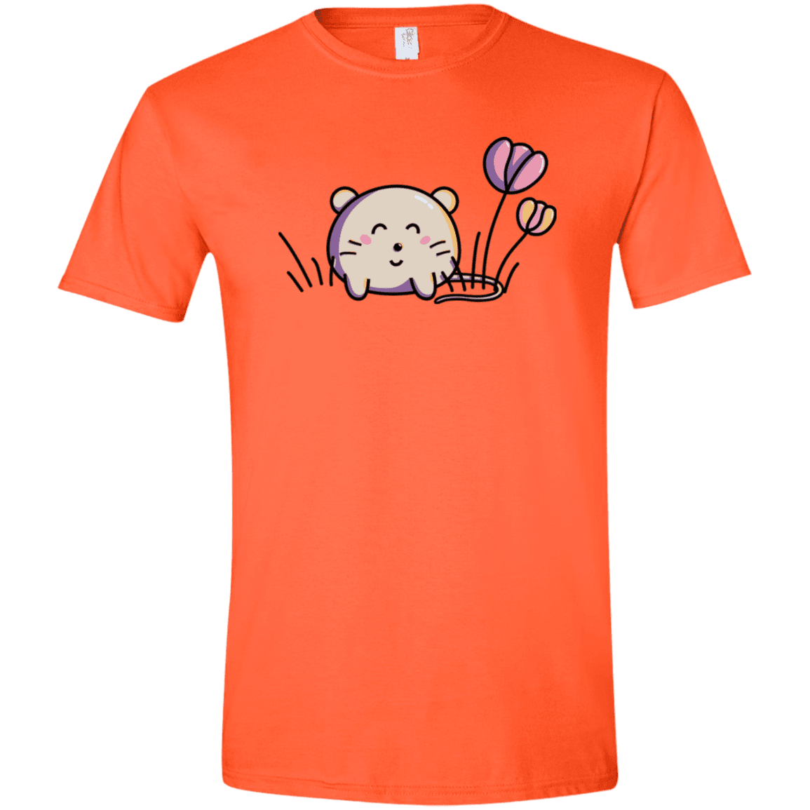 T-Shirts Orange / S Kawaii Mouse and Tulips Men's Semi-Fitted Softstyle