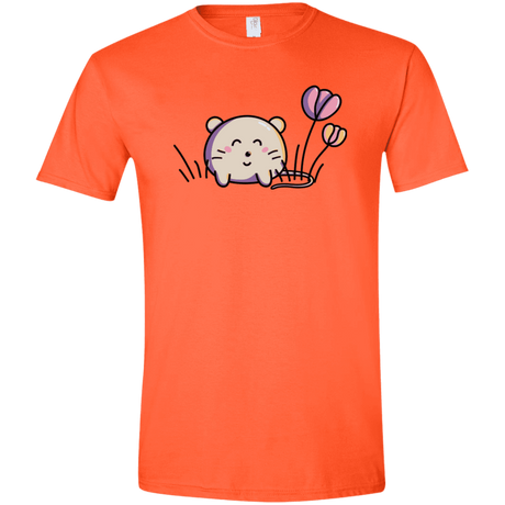 T-Shirts Orange / S Kawaii Mouse and Tulips Men's Semi-Fitted Softstyle
