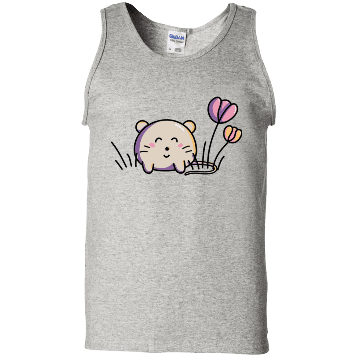 T-Shirts Ash / S Kawaii Mouse and Tulips Men's Tank Top