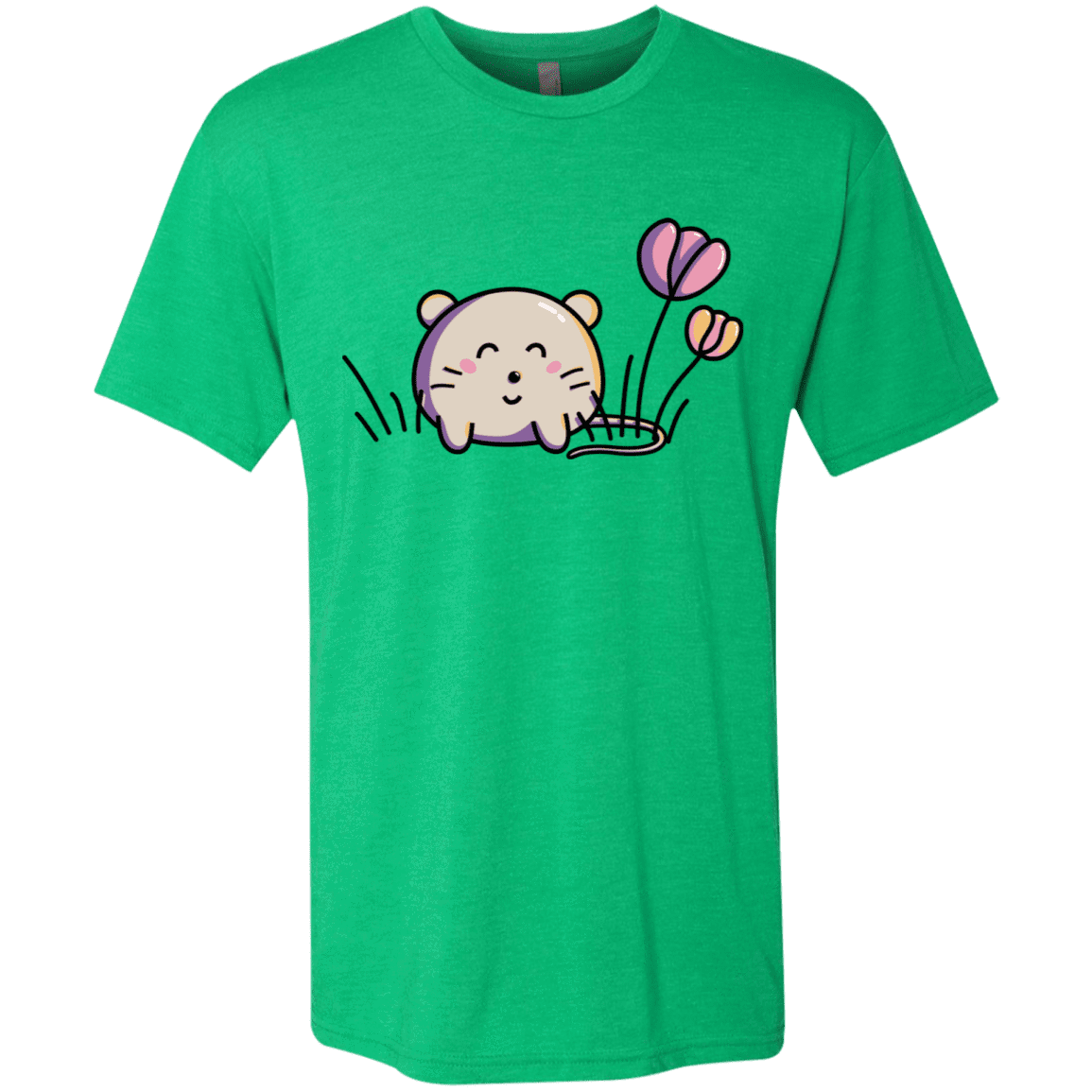 T-Shirts Envy / S Kawaii Mouse and Tulips Men's Triblend T-Shirt