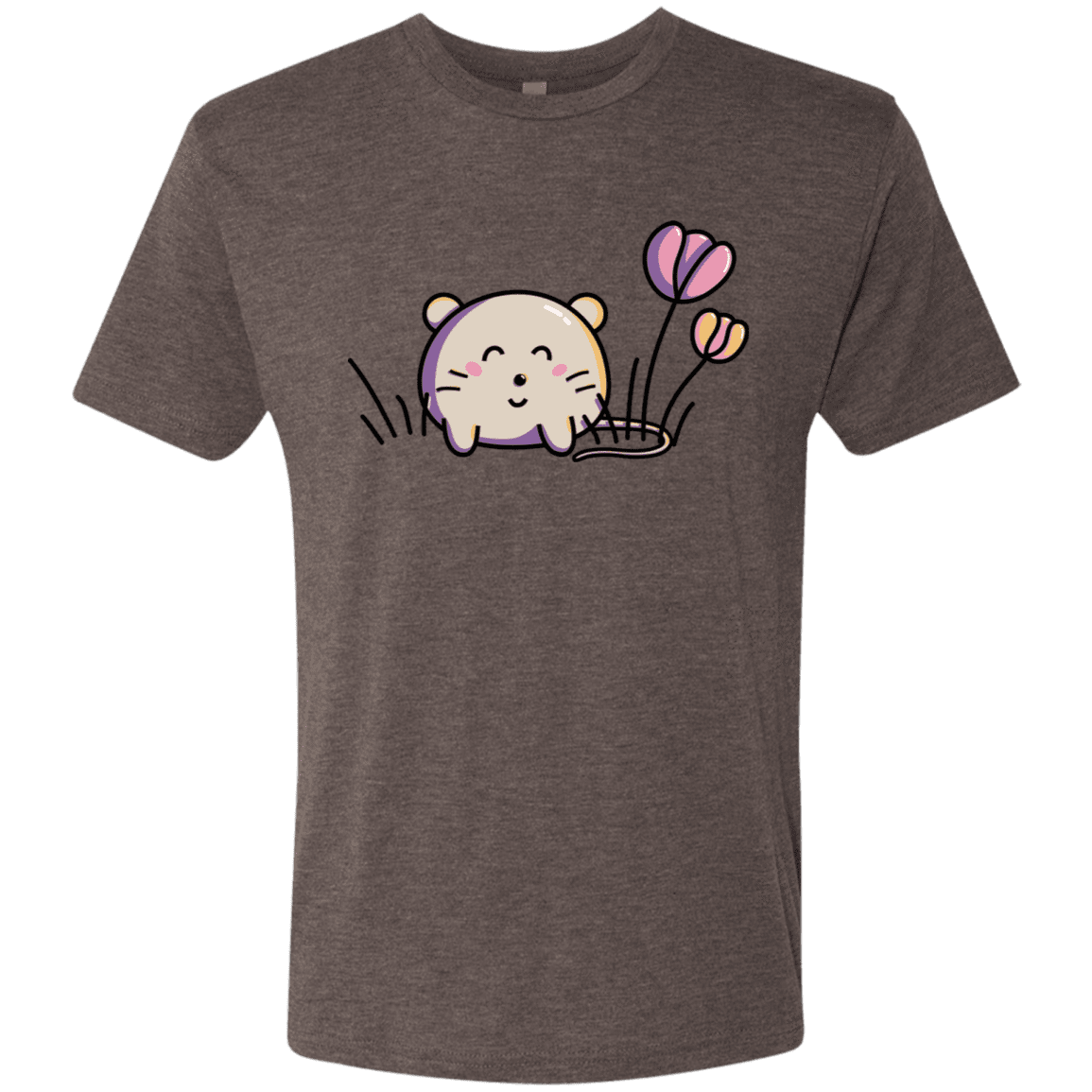 T-Shirts Macchiato / S Kawaii Mouse and Tulips Men's Triblend T-Shirt
