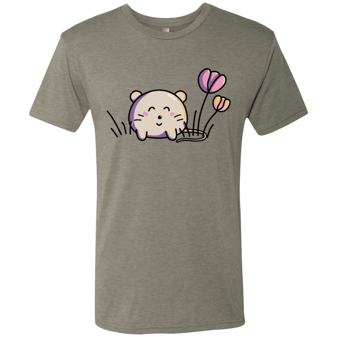 T-Shirts Venetian Grey / S Kawaii Mouse and Tulips Men's Triblend T-Shirt