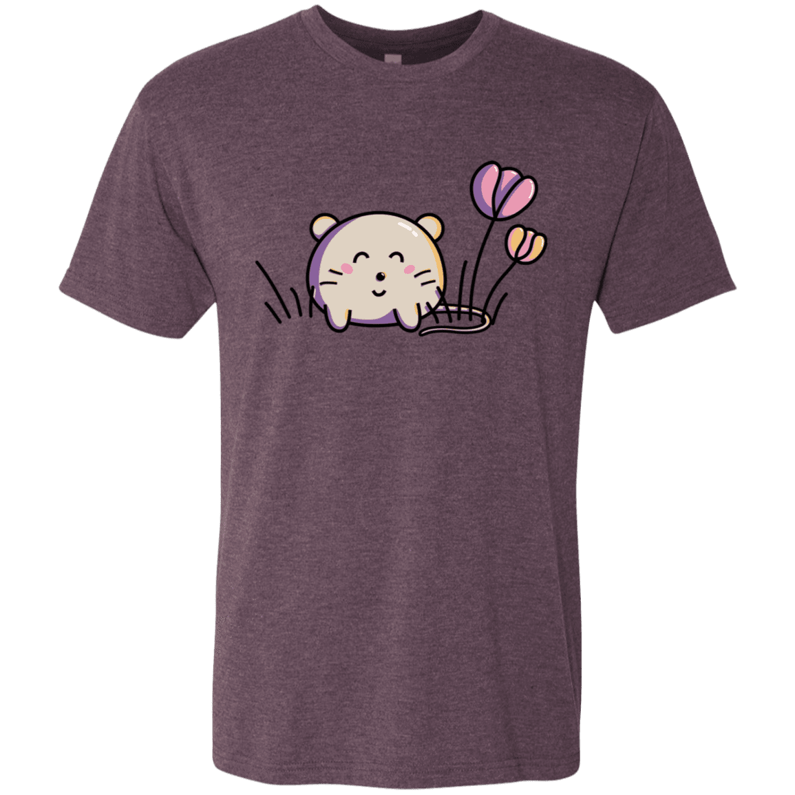 T-Shirts Vintage Purple / S Kawaii Mouse and Tulips Men's Triblend T-Shirt
