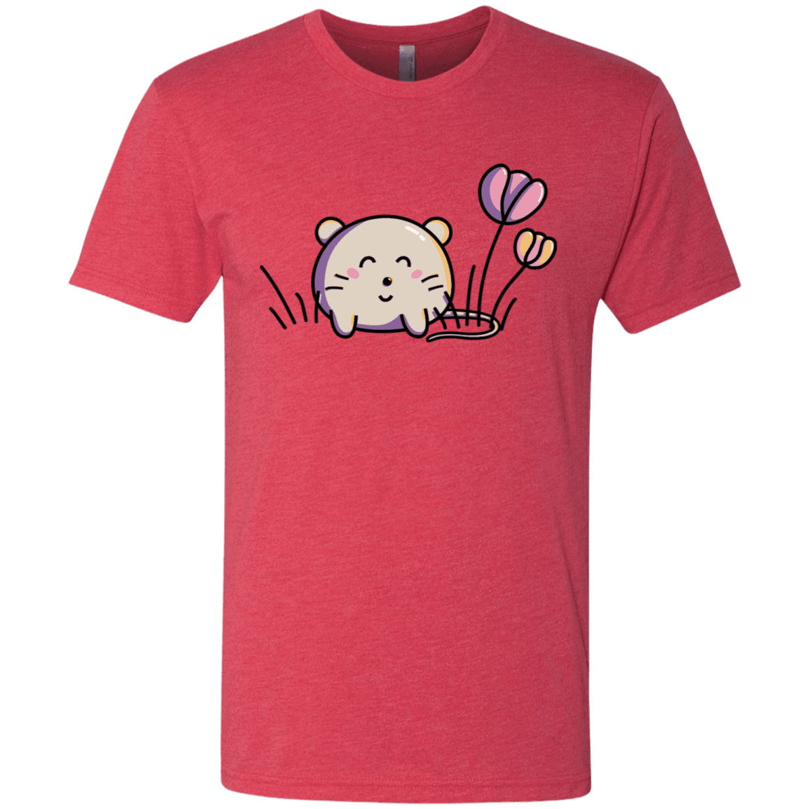 T-Shirts Vintage Red / S Kawaii Mouse and Tulips Men's Triblend T-Shirt