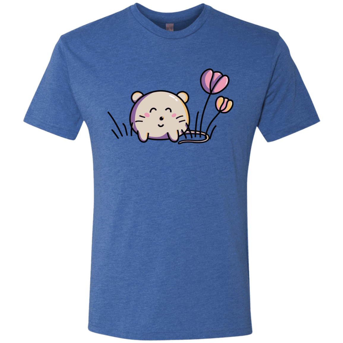 T-Shirts Vintage Royal / S Kawaii Mouse and Tulips Men's Triblend T-Shirt