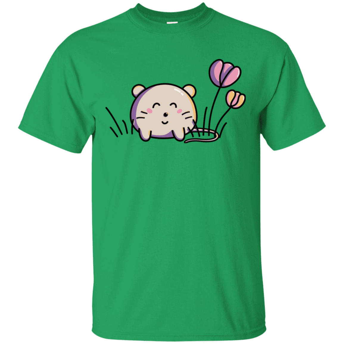 T-Shirts Irish Green / S Kawaii Mouse and Tulips T-Shirt