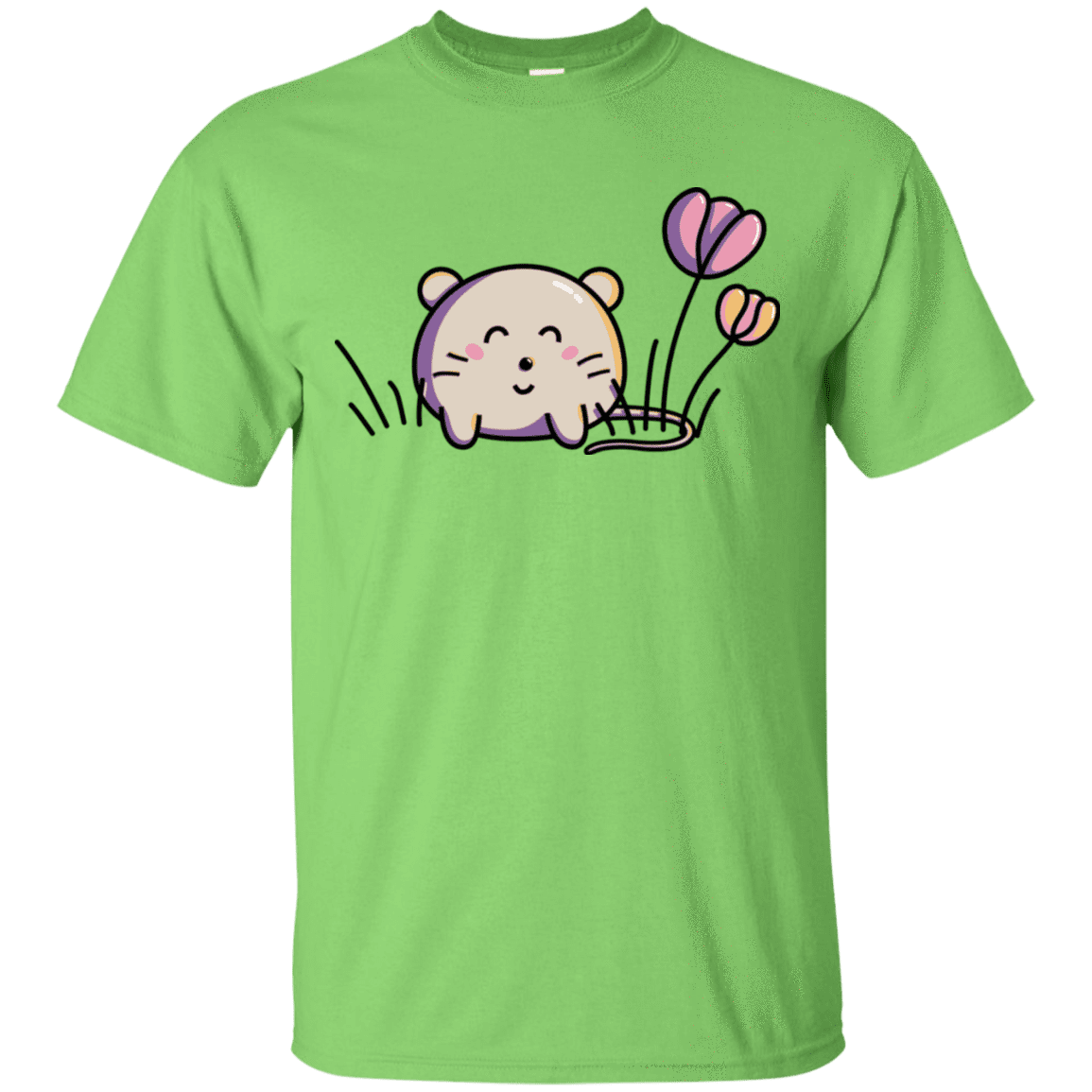 T-Shirts Lime / S Kawaii Mouse and Tulips T-Shirt