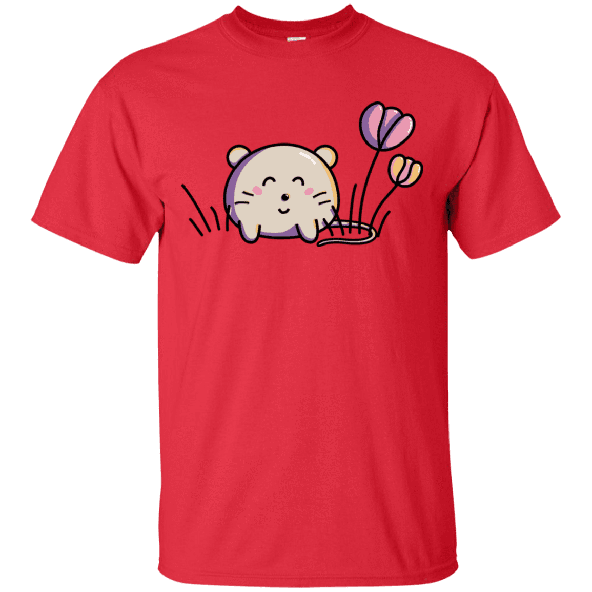 T-Shirts Red / S Kawaii Mouse and Tulips T-Shirt