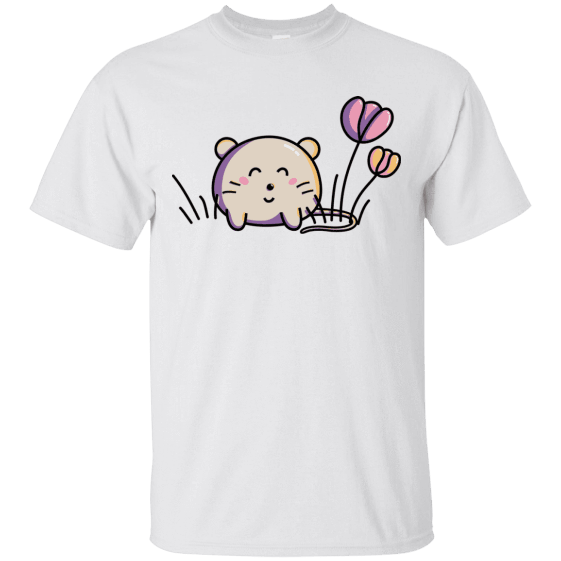 T-Shirts White / S Kawaii Mouse and Tulips T-Shirt