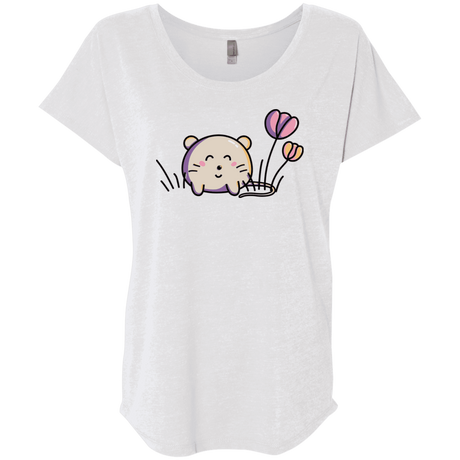 T-Shirts Heather White / X-Small Kawaii Mouse and Tulips Triblend Dolman Sleeve