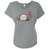 T-Shirts Premium Heather / X-Small Kawaii Mouse and Tulips Triblend Dolman Sleeve