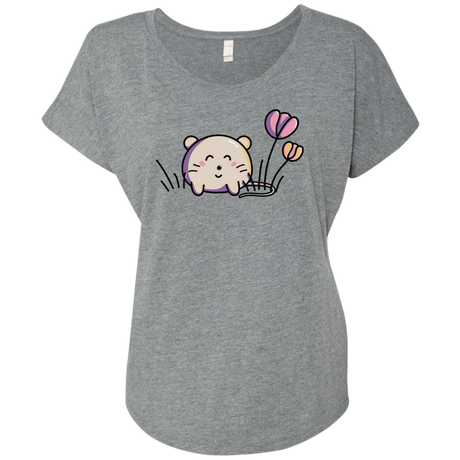 T-Shirts Premium Heather / X-Small Kawaii Mouse and Tulips Triblend Dolman Sleeve