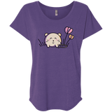 T-Shirts Purple Rush / X-Small Kawaii Mouse and Tulips Triblend Dolman Sleeve