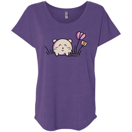 T-Shirts Purple Rush / X-Small Kawaii Mouse and Tulips Triblend Dolman Sleeve